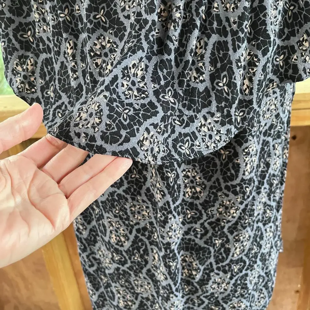 Free People Black And Grey Printed Tiered Tunic Top/Mini Dress Size S